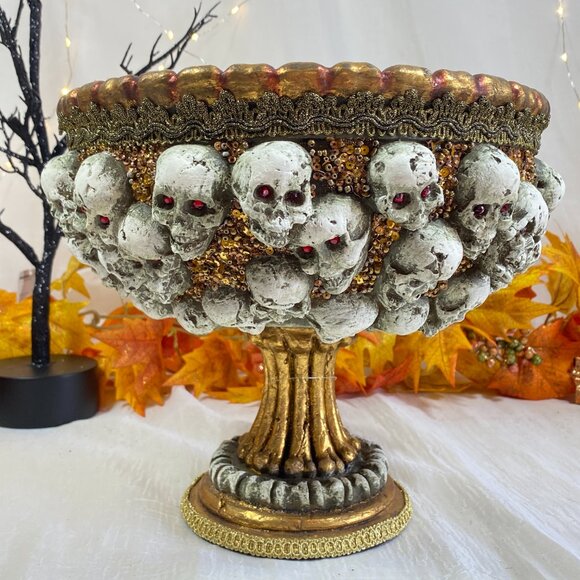 Katherine's Collection Shakespeare Skeleton Head Bones Bowl New RARE - Picture 1 of 7